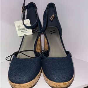 Worthington Navy Wedges with Cork Heel